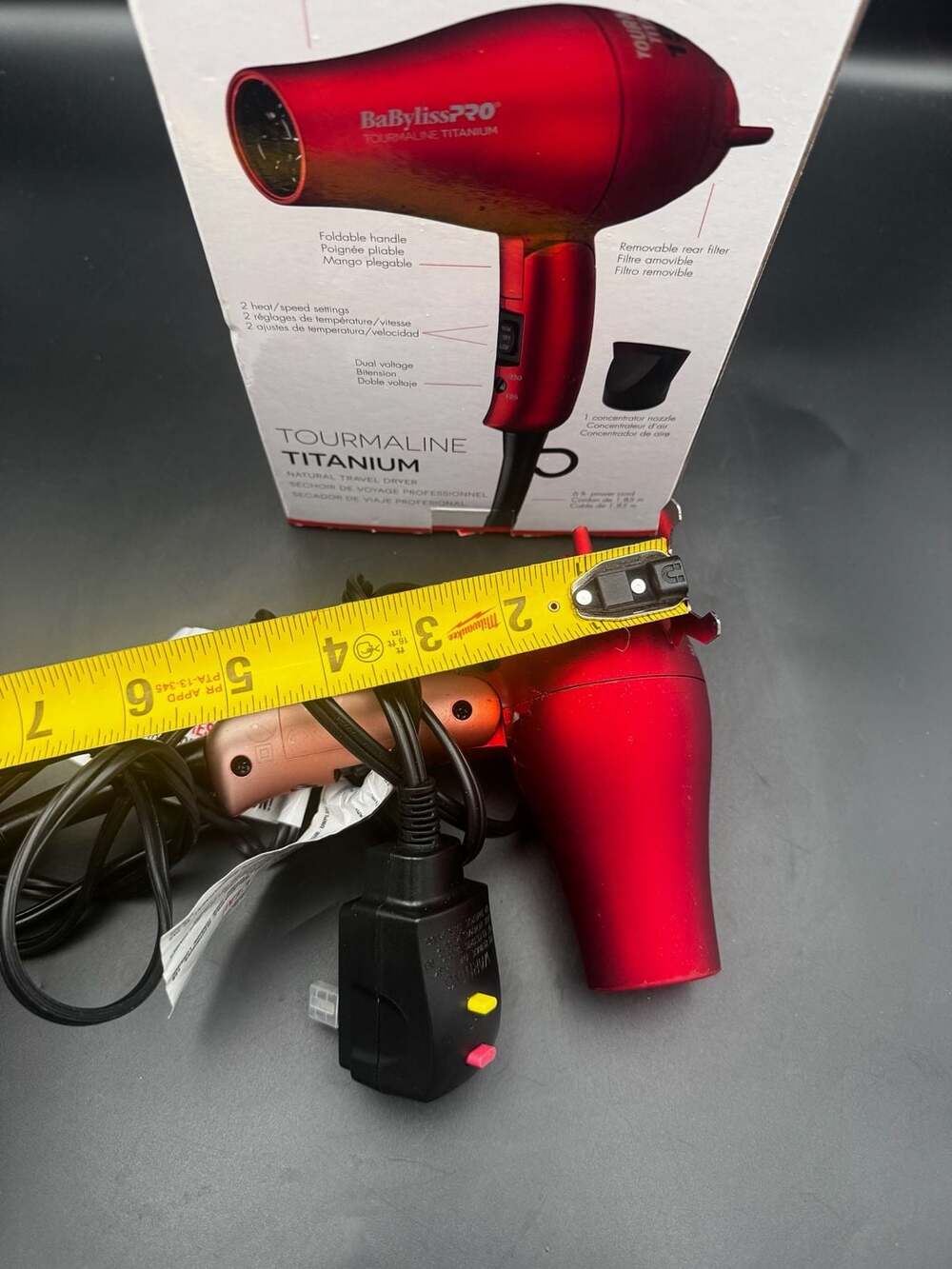 BaBylissPRO TT Tourmaline Titanium Travel Hair Dryer, Red (Model BTT053TUC) - Picture 5 of 5